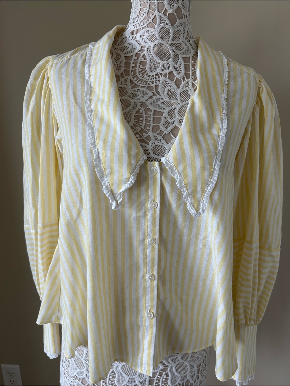 Free People Yellow and White Striped Button Down Shirt